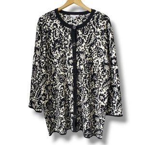 ISAACMIZRAHILIVE! White and Black Paisley Brocade Button-up Cardigan Sweater 2X